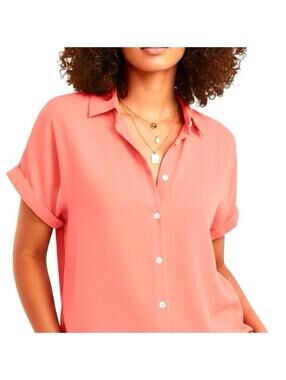 Womens Short Sleeve Shirts V Neck Collared Button Down Shirt Tops with Pockets M